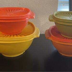 Tupperware Mixing Bowl Set in Orange, Yellow, Olive Green